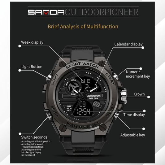 ES3010 SANDA Dual Display eletronic watch - Premium 手表 from EDLE - Just $70! Shop now at EDLE SHOPPING