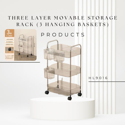 HL9016 Three layer Movable storage rack (3 hanging baskets) - EDLE SDN. BHD.