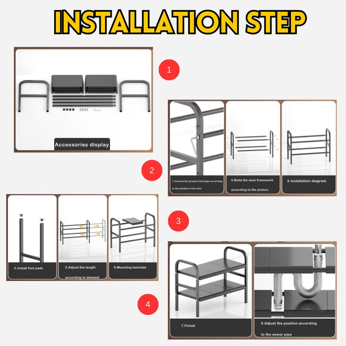 HL9026 Telescopic storage rack under kitchen sink (Double layer 6 boards) - EDLE SDN. BHD.