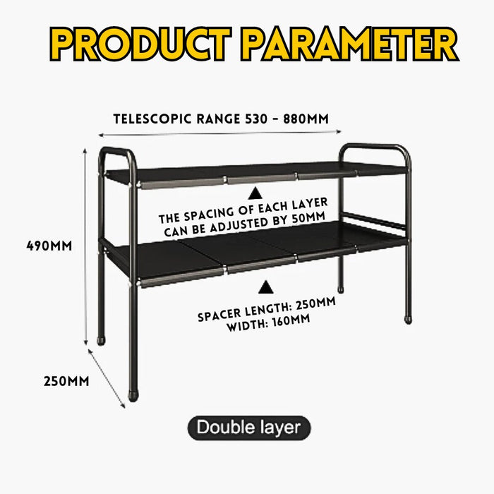 HL9026 Telescopic storage rack under kitchen sink (Double layer 6 boards) - EDLE SDN. BHD.