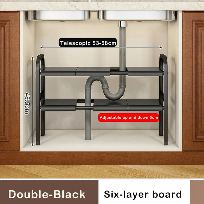 HL9026 Telescopic storage rack under kitchen sink (Double layer 6 boards) - EDLE SDN. BHD.