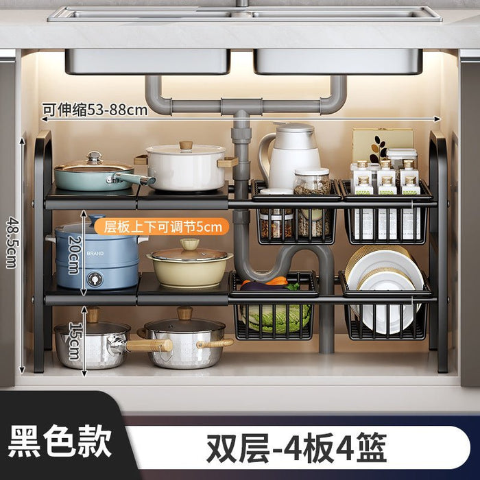 HL9029 Storage rack under kitchen sink (Double layer 4 boards 4 baskets) - EDLE SDN. BHD.